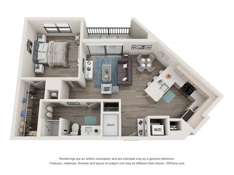 1 bed 1 bath floor plan U at Elevate Apartments, Wisconsin